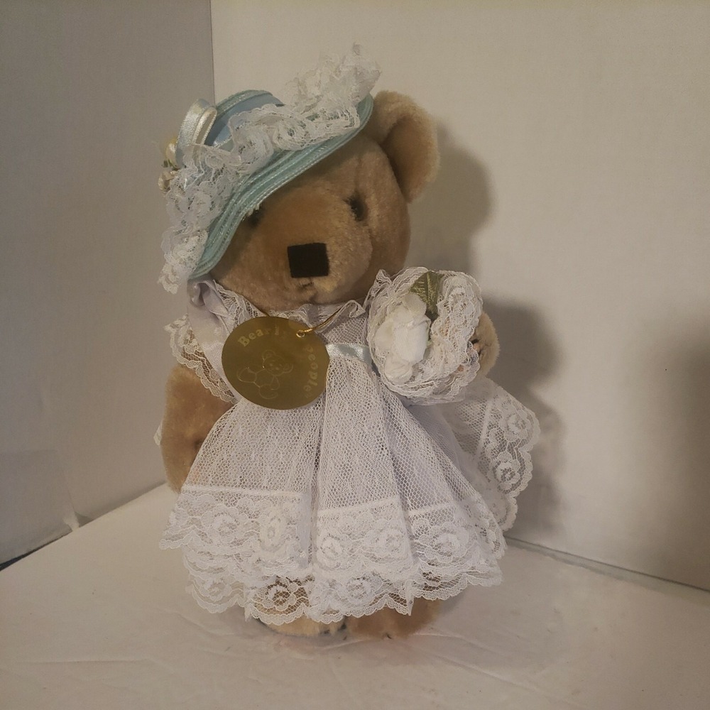 Bearly People Teddy Bear Vintage 1983‎ Lace Dress Teal
